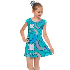 Cloudy Blue Moon Kids  Cap Sleeve Dress by tmsartbazaar