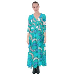 Cloudy Blue Moon Button Up Maxi Dress by tmsartbazaar