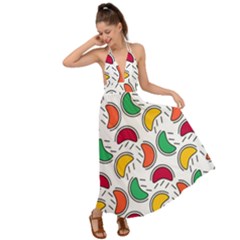 Geometric Fruity Backless Maxi Beach Dress by tmsartbazaar