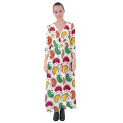 Geometric Fruity Button Up Maxi Dress by tmsartbazaar