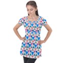 Multicolor Triangle Puff Sleeve Tunic Top View1