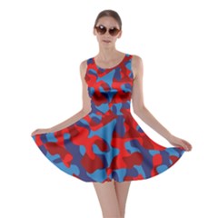 Red And Blue Camouflage Pattern Skater Dress by SpinnyChairDesigns