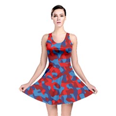 Red And Blue Camouflage Pattern Reversible Skater Dress by SpinnyChairDesigns