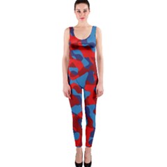 Red And Blue Camouflage Pattern One Piece Catsuit by SpinnyChairDesigns