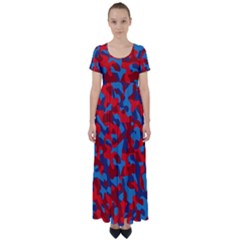 Red And Blue Camouflage Pattern High Waist Short Sleeve Maxi Dress by SpinnyChairDesigns