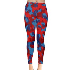 Red And Blue Camouflage Pattern Inside Out Leggings by SpinnyChairDesigns