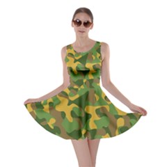 Yellow Green Brown Camouflage Skater Dress by SpinnyChairDesigns