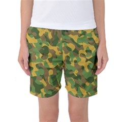 Yellow Green Brown Camouflage Women s Basketball Shorts by SpinnyChairDesigns