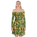 Yellow Green Brown Camouflage Off Shoulder Skater Dress View1