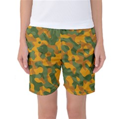 Green And Orange Camouflage Pattern Women s Basketball Shorts by SpinnyChairDesigns