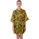 Green and Orange Camouflage Pattern Half Sleeve Satin Kimono  View1