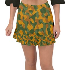 Green And Orange Camouflage Pattern Fishtail Mini Chiffon Skirt by SpinnyChairDesigns