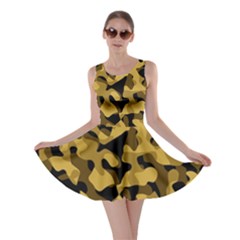 Black Yellow Brown Camouflage Pattern Skater Dress by SpinnyChairDesigns