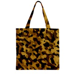 Black Yellow Brown Camouflage Pattern Zipper Grocery Tote Bag by SpinnyChairDesigns