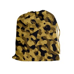 Black Yellow Brown Camouflage Pattern Drawstring Pouch (xl) by SpinnyChairDesigns