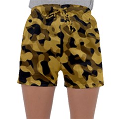 Black Yellow Brown Camouflage Pattern Sleepwear Shorts by SpinnyChairDesigns