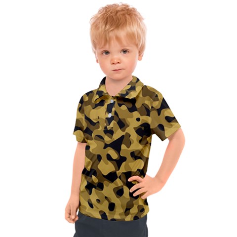 Black Yellow Brown Camouflage Pattern Kids  Polo Tee by SpinnyChairDesigns