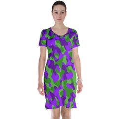 Purple And Green Camouflage Short Sleeve Nightdress by SpinnyChairDesigns