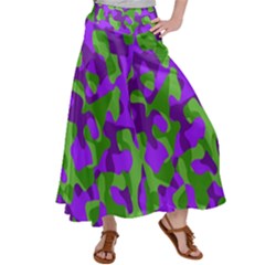 Purple And Green Camouflage Satin Palazzo Pants by SpinnyChairDesigns