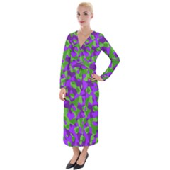 Purple And Green Camouflage Velvet Maxi Wrap Dress by SpinnyChairDesigns