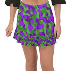 Purple And Green Camouflage Fishtail Mini Chiffon Skirt by SpinnyChairDesigns