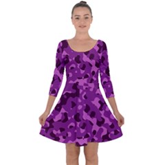 Dark Purple Camouflage Pattern Quarter Sleeve Skater Dress by SpinnyChairDesigns