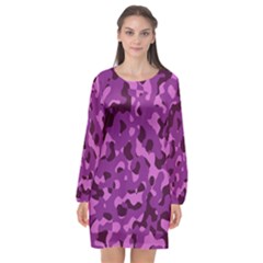 Dark Purple Camouflage Pattern Long Sleeve Chiffon Shift Dress  by SpinnyChairDesigns