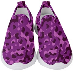 Dark Purple Camouflage Pattern Kids  Slip On Sneakers by SpinnyChairDesigns