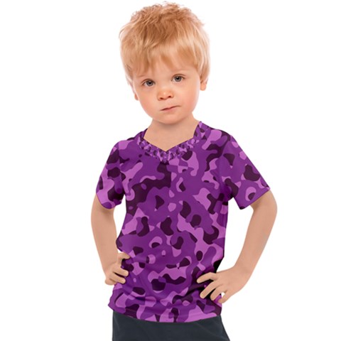 Dark Purple Camouflage Pattern Kids  Sports Tee by SpinnyChairDesigns