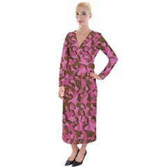 Pink And Brown Camouflage Velvet Maxi Wrap Dress by SpinnyChairDesigns