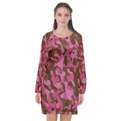 Pink And Brown Camouflage Long Sleeve Chiffon Shift Dress  by SpinnyChairDesigns