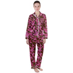 Pink And Brown Camouflage Satin Long Sleeve Pyjamas Set by SpinnyChairDesigns