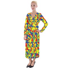 Colorful Rainbow Camouflage Pattern Velvet Maxi Wrap Dress by SpinnyChairDesigns