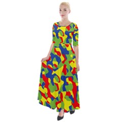 Colorful Rainbow Camouflage Pattern Half Sleeves Maxi Dress by SpinnyChairDesigns