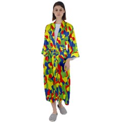 Colorful Rainbow Camouflage Pattern Maxi Satin Kimono by SpinnyChairDesigns