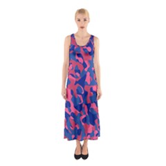 Blue And Pink Camouflage Pattern Sleeveless Maxi Dress by SpinnyChairDesigns