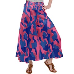 Blue And Pink Camouflage Pattern Satin Palazzo Pants by SpinnyChairDesigns