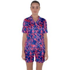 Blue And Pink Camouflage Pattern Satin Short Sleeve Pyjamas Set by SpinnyChairDesigns