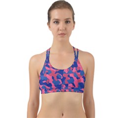 Blue And Pink Camouflage Pattern Back Web Sports Bra by SpinnyChairDesigns