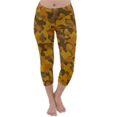 Brown And Orange Camouflage Capri Winter Leggings  by SpinnyChairDesigns