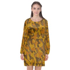 Brown And Orange Camouflage Long Sleeve Chiffon Shift Dress  by SpinnyChairDesigns