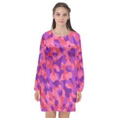 Pink And Purple Camouflage Long Sleeve Chiffon Shift Dress  by SpinnyChairDesigns