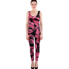 Black And Pink Camouflage Pattern One Piece Catsuit by SpinnyChairDesigns