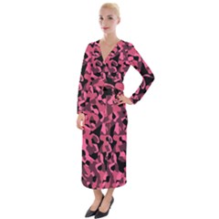 Black And Pink Camouflage Pattern Velvet Maxi Wrap Dress by SpinnyChairDesigns