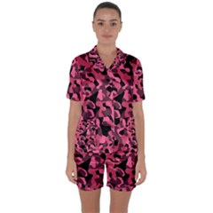 Black And Pink Camouflage Pattern Satin Short Sleeve Pyjamas Set by SpinnyChairDesigns