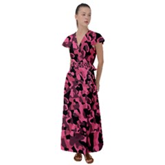 Black And Pink Camouflage Pattern Flutter Sleeve Maxi Dress by SpinnyChairDesigns