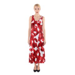 Red And White Camouflage Pattern Sleeveless Maxi Dress by SpinnyChairDesigns