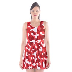 Red And White Camouflage Pattern Scoop Neck Skater Dress by SpinnyChairDesigns