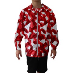 Red And White Camouflage Pattern Kids  Hooded Windbreaker by SpinnyChairDesigns