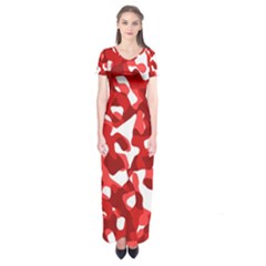 Red And White Camouflage Pattern Short Sleeve Maxi Dress by SpinnyChairDesigns